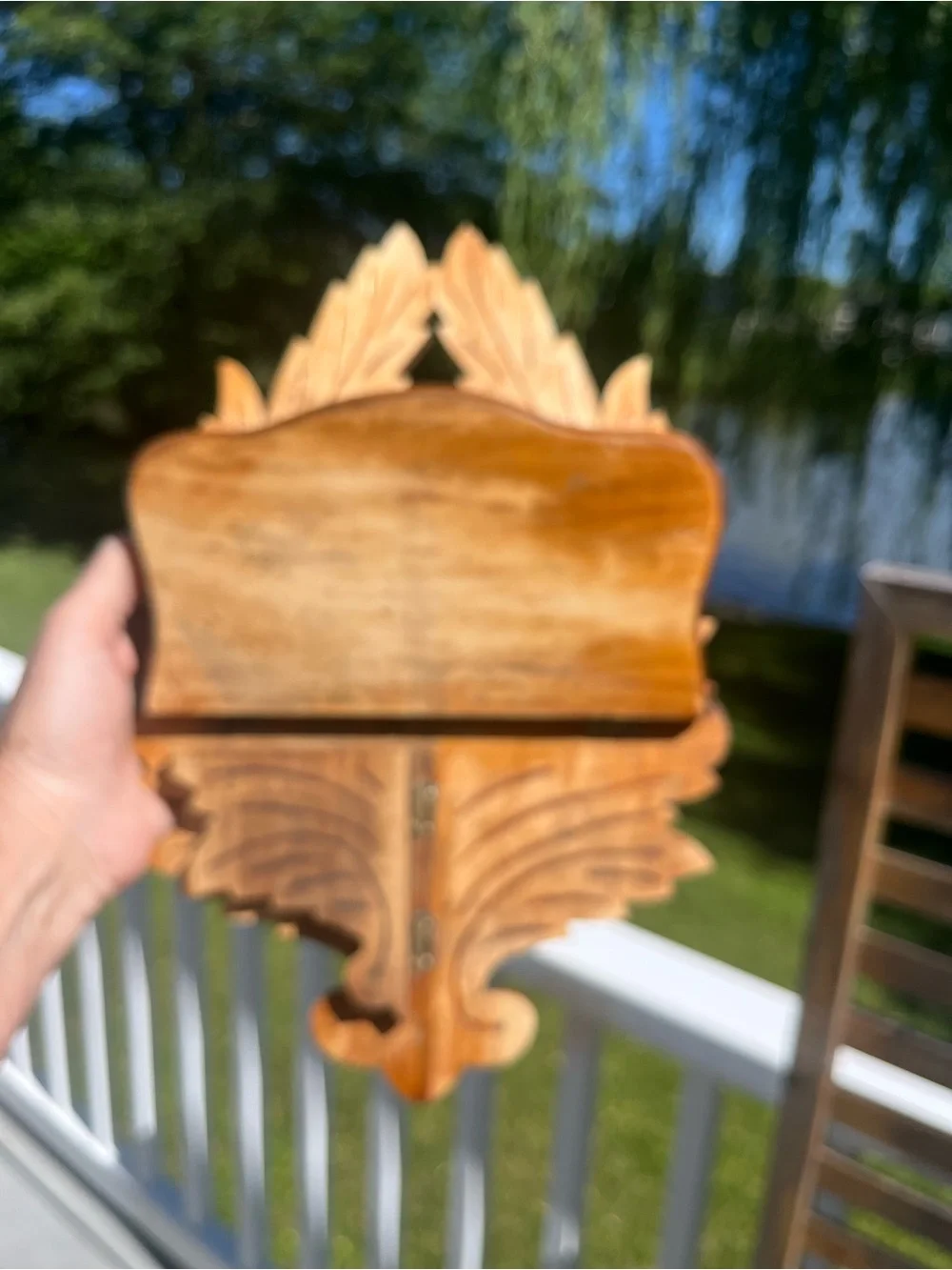Hand-Carved Wooden Wall Shelf - distressed naturel wood